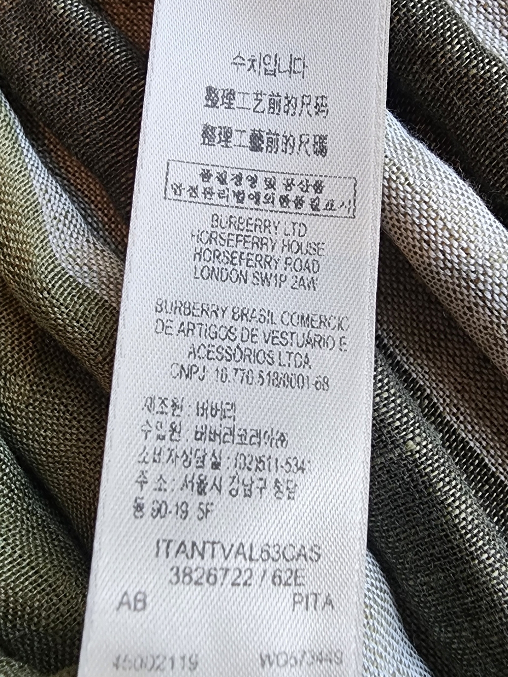 Burberry Striped Linen And Silk Crinkled Scarf - Olive, Gray & Cream - Picture 6 of 8
